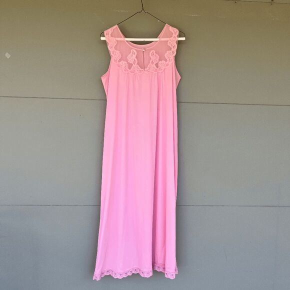 VTG 50s 60s Sheer Pink Chemise Nightgown Lace Trim Pinup Lingerie M - Picture 12 of 12